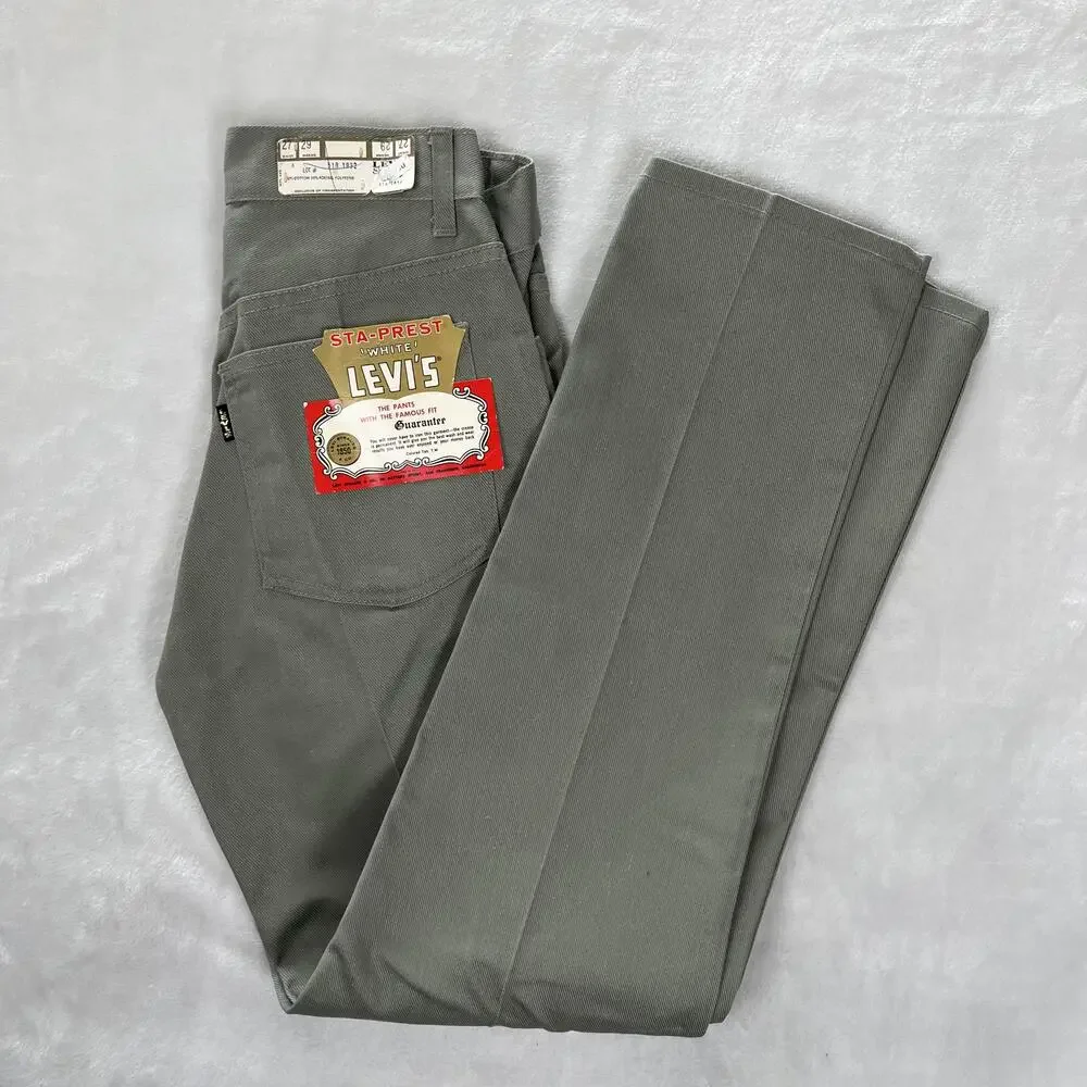 Vintage Levi's STA-PREST Pants Mens 27x29 Green Straight Wrinkle Resistant Big E